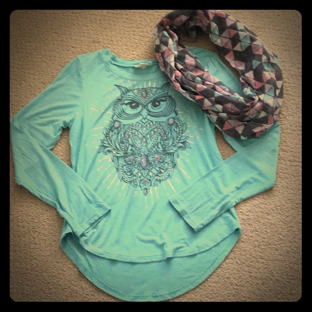 Self Esteem Girls Owl Top w/ Matching Scarf, Sz M